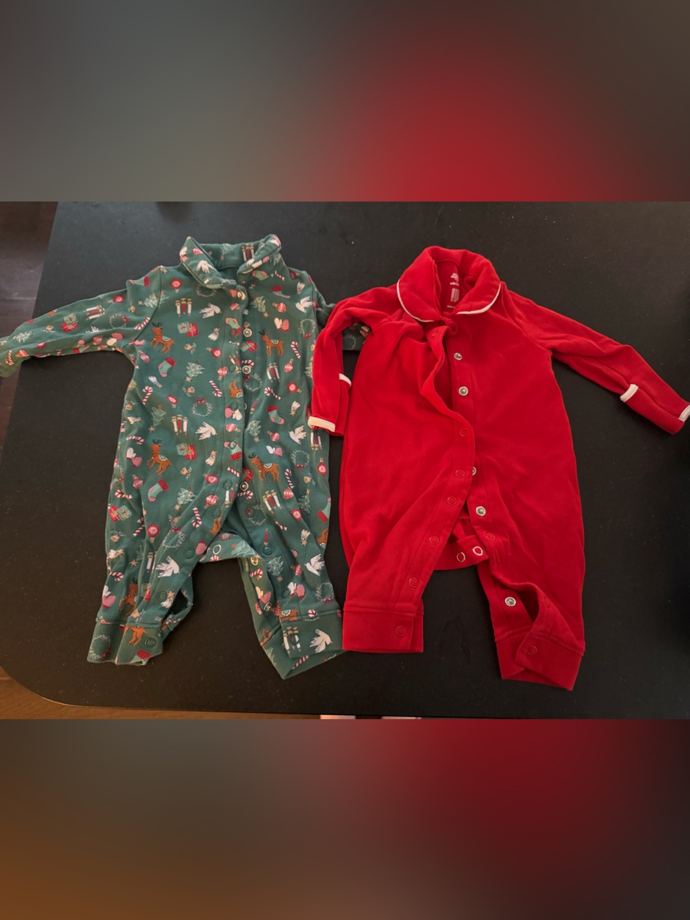 0-3 month Red and Green Holiday Baby Rompers